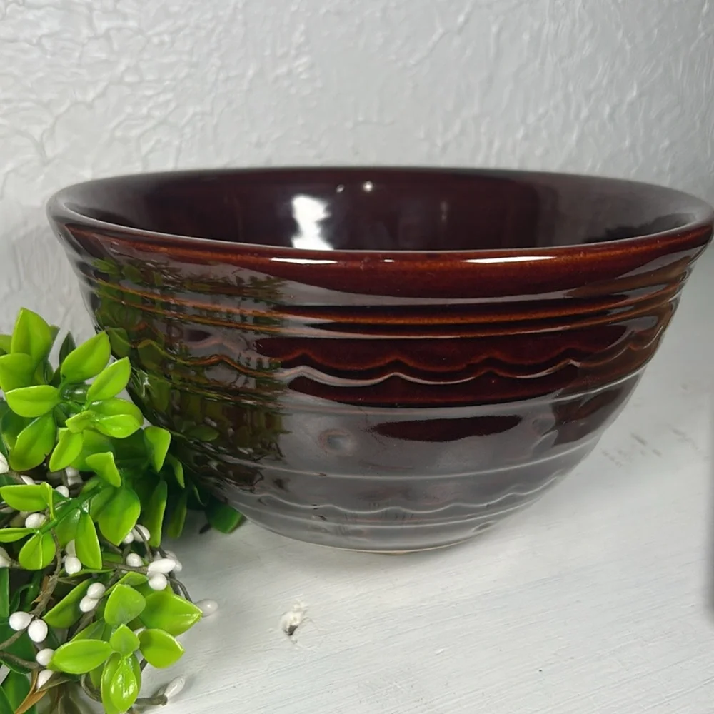 Marcrest Daisy Dot VTG Brown Bowl Serving Mixing Farmhouse Kitchen Decor
